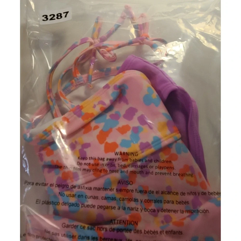 Cat & Jack Girls XL 14 Tankini Swimsuit Pink Abstract Floral Ruffle 2 Piece Set